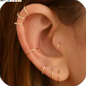 Small Cartilage Hoop Earrings for Women/Men, Thin Piercing Hoop Ring for Helix, - Picture 1 of 9