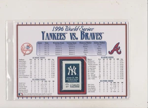 SERVICIO POSTAL YANQUIS/BRAVOS 1996 SERIE MUNDIAL TARJETA DE ESTADÍSTICAS EE. UU. PARA HONRAR A LOS YANQUIS - Imagen 1 de 2