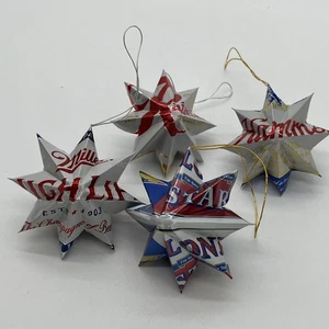 4 Repurposed Beer Can Christmas Ornaments Star Shape - Picture 1 of 7