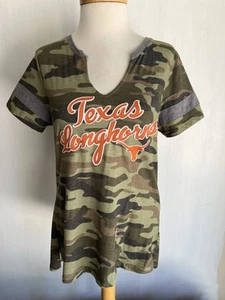TEXAS LONGHORNS Official Women's Embroidered Camouflage V-Neck T-Shirt Sz Small - Picture 1 of 6