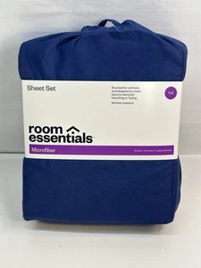 Room Essentials Full Bed Sheet Set 4 Piece Navy Blue Sapphire Full Microfiber - Picture 1 of 2