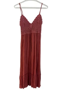 Indulge Boho Häkeleinsatz Spaghettiträger Kleid Damen Größe M rostrot - Bild 1 von 6