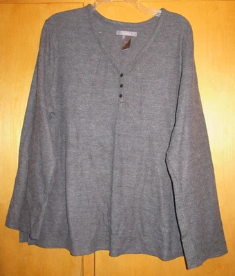 Liz Claiborne Talla XL (18-20) Gris Oscuro Franela Pijama Salón Henley Top Nuevo sin Etiquetas Foto 1 de 4