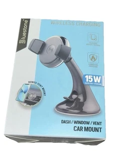 Supporto per auto ricarica wireless 15 W Bluestone cruscotto/finestra/ventola supporto telefono - Foto 1 di 5