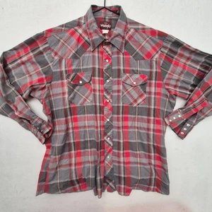 Wrangler Western Shirt Men's 17-17.5 XL Red Gray Plaid Pearl Snap Button Up - Picture 1 of 10