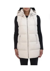 Sebby Collection Women’s Puffer Faux Leather Vest with Hood IVORY SZ XL NEW - Picture 1 of 3