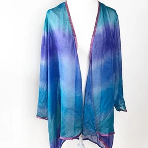 Kimono Maggie Sheperd Largo Medio Azul Púrpura Transparente Manga Larga - Imagen 1 de 5