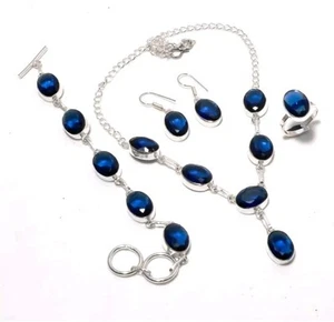 London Topaz Gemstone Handmade 925 Sterling Silver Necklace 4 Pcs Jewelry set - Picture 1 of 1