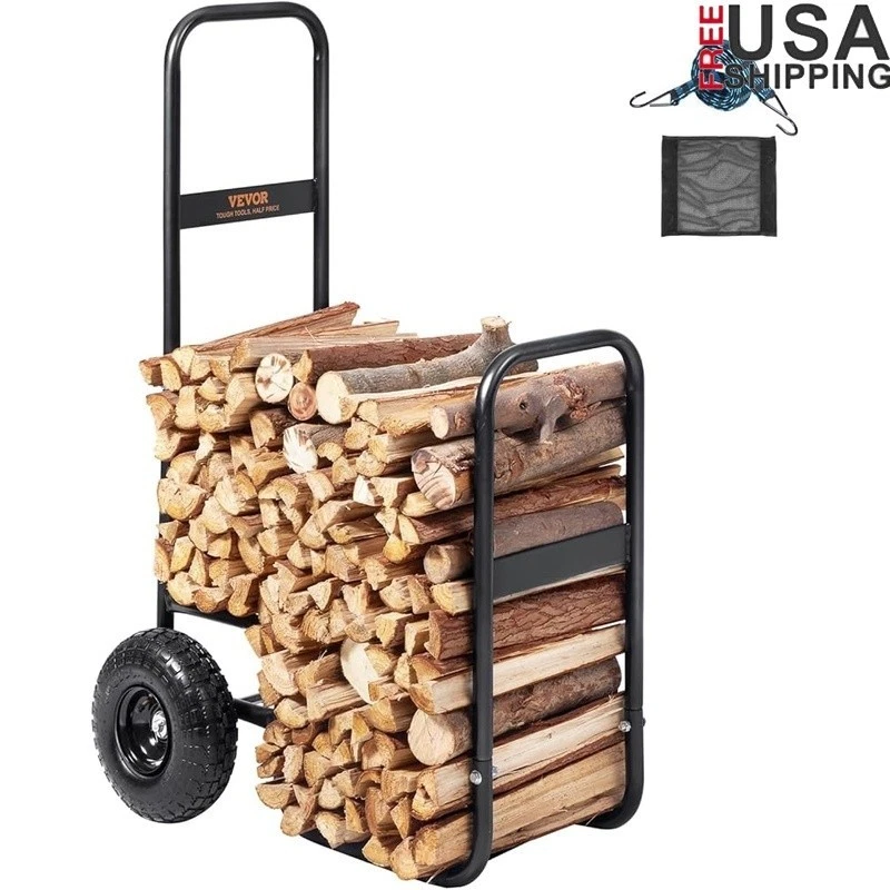 Carro de leña estante de transporte de alta resistencia con ruedas de goma solución de almacenamiento EE. UU. Foto 1 de 4
