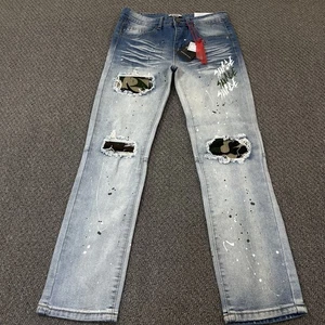 Rock Salt Jeans Boys Size 14 Medium Blue Skinny Fit Camouflage Patch Distressed - Picture 1 of 13