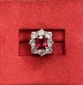 4.75 Ct Cushion Cut Natural Red Ruby & Diamond Wedding Ring 18k White Gold 6 7 8 - Picture 1 of 10