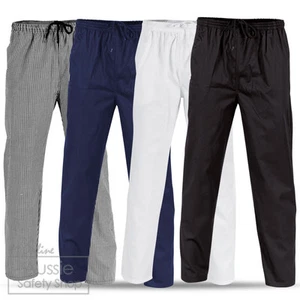 Mens Womens Chef Pants - Hospitality Kitchen Bar - Black Navy White Checkered - Picture 1 of 5