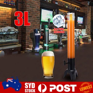 3L Beer Tower Dispenser Clear Beverage Tower Dispenser w/ Removable Ice Tube H - Picture 1 of 12