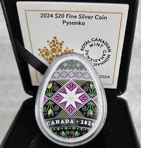 2024 Traditional Ukrainian Pysanka $20 1OZ Egg Shaped Silver Proof Canada Coin