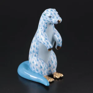Herend Blue Fishnet and Gold "Standing Otter" Porcelain Figurine - Picture 1 of 5