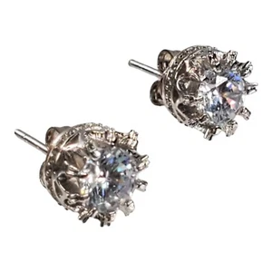Crown Tiara Setting Sterling Silver Stamped 925 Stud Earrings 10mm - Picture 1 of 13