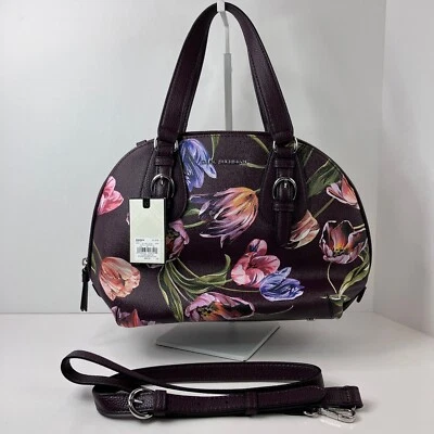 Dana Buchman Tulips Floral Brown Dome Satchel Handbag Detach Shoulder Strap NWT - Image 1 of 4