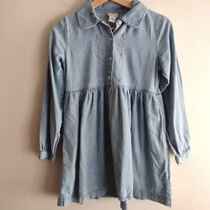 Vintage 90s Talbots Kids Denim Dress 12 Floral Embroidered - Picture 1 of 8