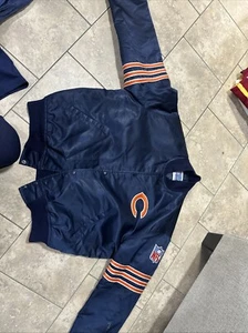 vintage 80s Starter NFL Chicago Bears Satin Jacket Ditka Fridge Payton SZ XL - Picture 1 of 4