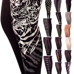 NEW WOMENS LADIES PATTERNED FULL LENGTH LEGGINGS PANTS TIGER STUD SPIDER LACE 