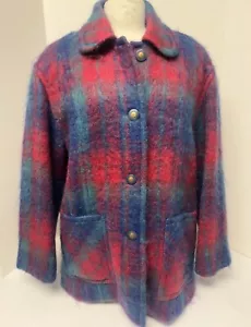 Vintage Donegal Plaid Fuzzy Mohair Wool Jacket Coat Dublin Ireland WM LG EUC - Picture 1 of 7