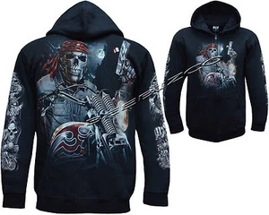 Chaqueta con capucha con capucha Grim Reaper pirata ciclista con cremallera que brilla en la oscuridad M-XXL - Imagen 1 de 3