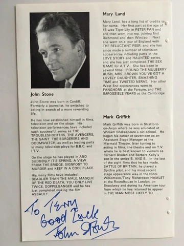 John Stone - You Only Live Twice - Original Hand Signed Autograph Cover