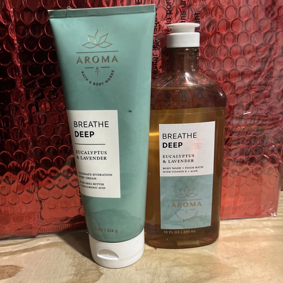 2-Pack Bath and Body Works Aroma EUCALYPTUS & LAVENDER Body Wash & Foam Bath