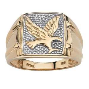 18K GOLD EP ROUND CUT MENS EAGLE DRESS RING size 7 - 13 you choose - Bild 1 von 3