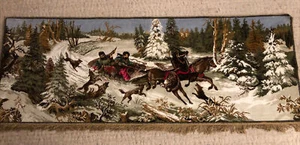 Vintage Tapestry German? Hunters Horse & Sleigh Wolves 67 X 25 Beautiful - Picture 1 of 10