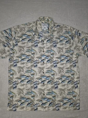 Guy Harvey AFTCO Bluewater Wear Yellowfin тунец рыба бежевый геометрический гавайский размер XL - Изображение 1 из 4