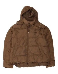 FILA Mens Hooded Padded Jacket UK 44 2XL Brown Nylon DA76 - Picture 1 of 5