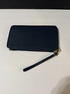 Neely & Chloe marineblau Reißverschluss Clutch Geldbörse Kalbsleder genarbtes Leder 11”x6” - Bild 1 von 5