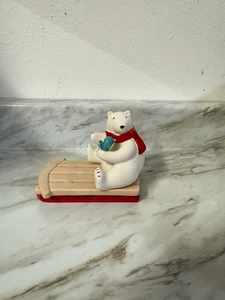 Bath & Body Works Ceramic Polar Bear Blue Bird Sleigh Hand Soap Holder - Picture 1 of 7