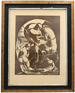 Per Siegard (1887-1961) GEORGE & DER DRACHE HOLZSCHNITT um 1930 signiert & gerahmt - Bild 1 von 6