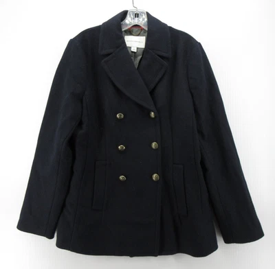 Chaqueta Banana Republic Mujer Grande Azul Lana Chaquetón Doble Pecho Carrera Foto 1 de 4