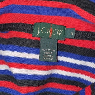 Vintage J. Top Crew 1/4 Cremallera XL Rayas Etiqueta Verde Rojo Remero Informal Clásico 1990 Foto 1 de 4