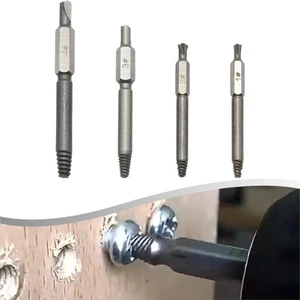 Efficient 4PC Double Ended Screw Extractor Kit for Broken Screw Repair - Picture 1 of 12