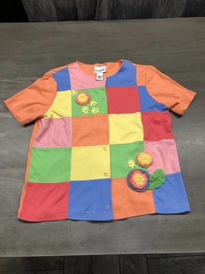 Blusa Breckenridge Mujer Pm Botón a Presión Colorblock Flores Manga Corta Foto 1 de 4