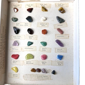 Vintage Halbedelsteine Verkäufer Probe Tigerauge Quarz Amethyst - Bild 1 von 10