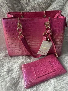 Imoshion vegan fuchsia crocodile purse and wristlet - Picture 1 of 7