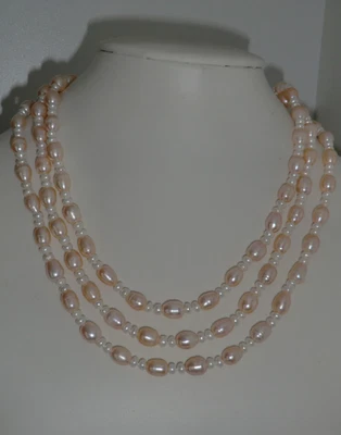 Süsswasser Zuchtperlen Kette Collier, weiss/rosa, Länge 140 cm, endlos, neu - Bild 1 von 3