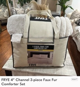 FRYE 4" Jacquard Channel Luxury Faux Fur Comforter 3-Piece Set, Reversible KING - Picture 1 of 6