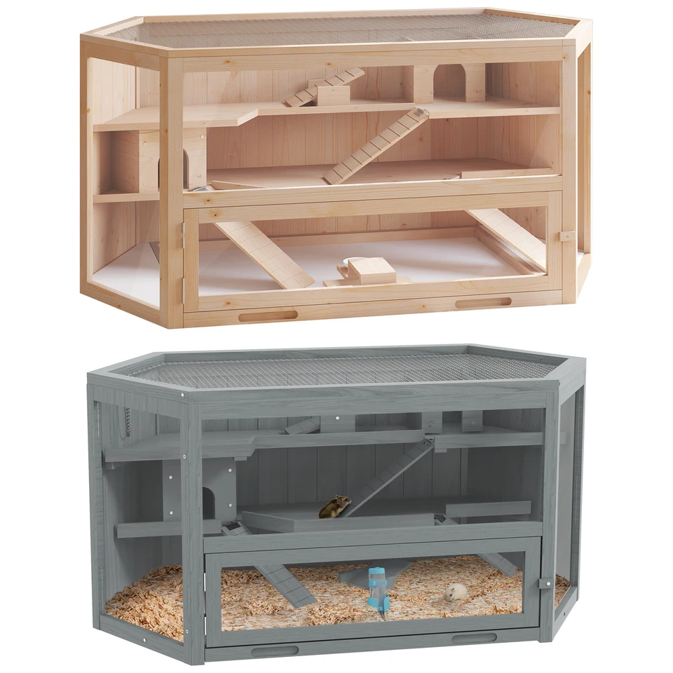 Multilevel Wood Small Aminal Hideout and Activity Center with Glass Viewing - Image 1 of 1