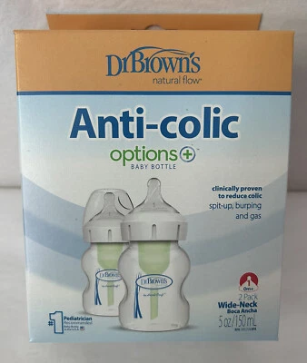 New Dr. Brown's 2-PACK Options+ Anti-Colic Wide-Neck Baby Bottles 5 oz. - Image 1 of 4