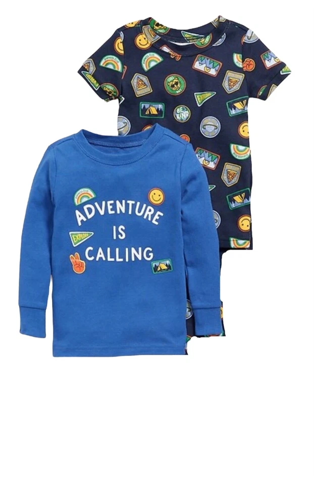 Antiguo conjunto de pijama azul marino para niños pequeños 2 piezas ajuste ceñido Prendas para el torso Aventura Llamada Talla 5T Foto 1 de 1