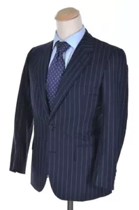 FALLAN & HARVEY Savile Row blau gestreift Wolle Jacke Hose ANZUG - MASSGESCHNEIDERT 38 R - Bild 1 von 10