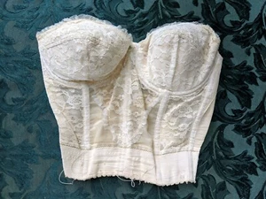 Lady Marlene Vintage Corset Bustier Bra Top Lace Nylon Cream strapless - Picture 1 of 6