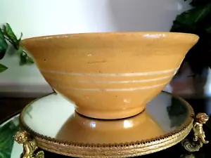 Antique Yellow Ware Banded Bowl 3 3/4" T x 8 1/2" D Small With Thin Bands - Picture 1 of 7