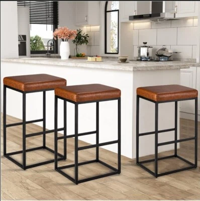 24''/30" Bar Stool 2sets Backless Counter Height PU Leather Bar Chairs mul-color - Image 1 of 4